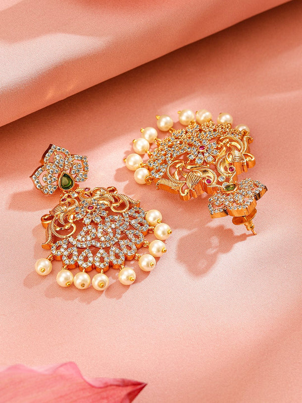 Rubans 24K Gold-Plated Ruby & Emerald Cubic Zirconia Studded Handcrafted Traditional Jewelry Set with Pearls Accents Jewellery Set