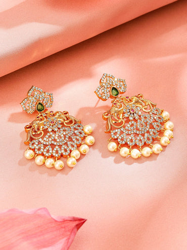 Rubans 24K Gold-Plated Ruby & Emerald Cubic Zirconia Studded Handcrafted Traditional Jewelry Set with Pearls Accents Jewellery Set