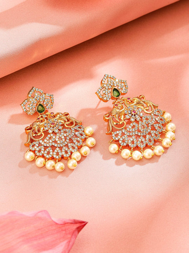 Rubans 24K Gold-Plated Ruby & Emerald Cubic Zirconia Studded Handcrafted Traditional Jewelry Set with Pearls Accents Jewellery Set