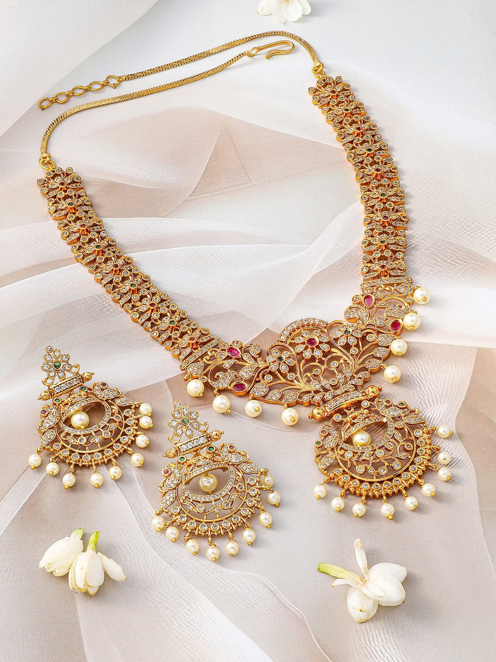 Rubans 24K Gold Plated Ruby, Emerald & Cubic Zirconia Studded Traditional Jewelry Set Jewellery Set