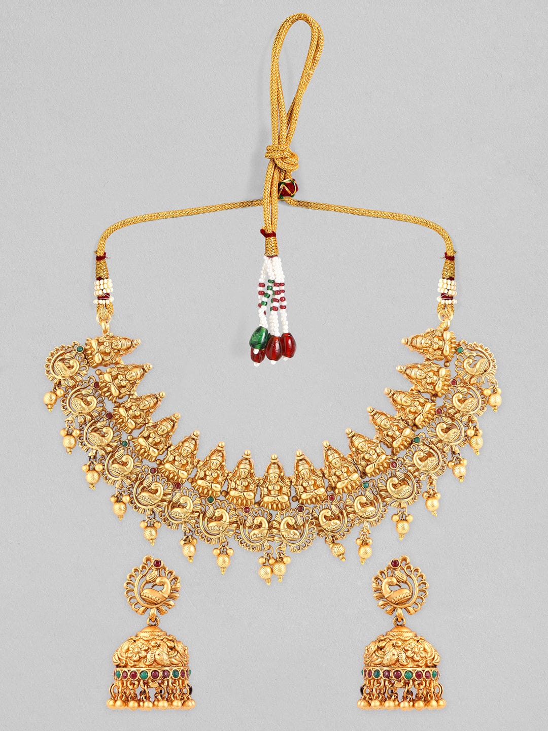 Rubans 24K Gold Plated Temple Necklace Set With Goddess Motifs. Necklace Set