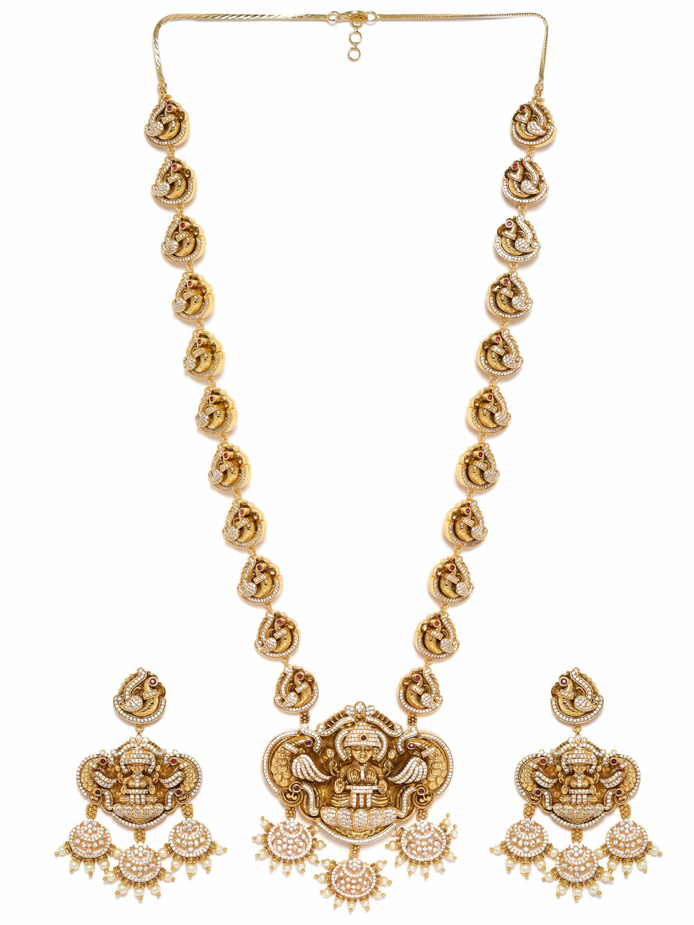 Rubans 24K Gold plated Zirconia studded temple motif statement lux Handcrafted Necklace set Jewellery Sets