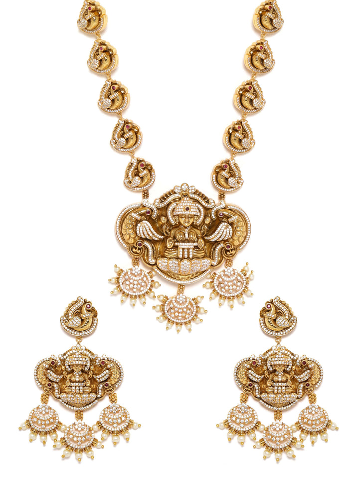Rubans 24K Gold plated Zirconia studded temple motif statement lux Handcrafted Necklace set Jewellery Sets