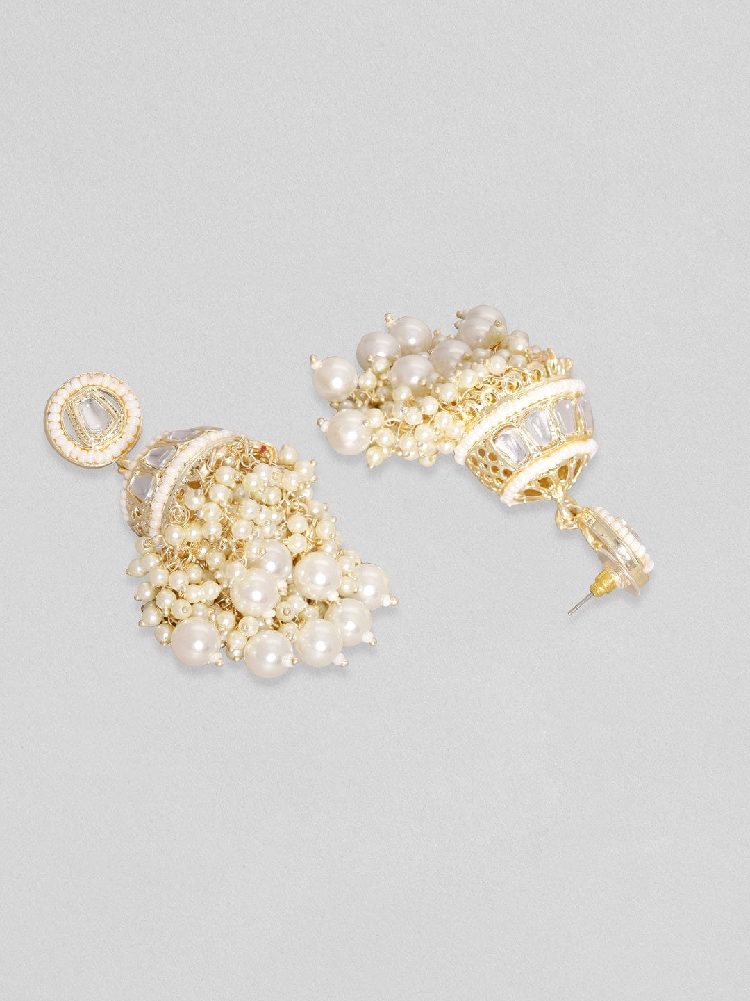 Rubans 24K Gold Toned Pearl Beaded Kundan Studded Jhumka Earrings Earrings
