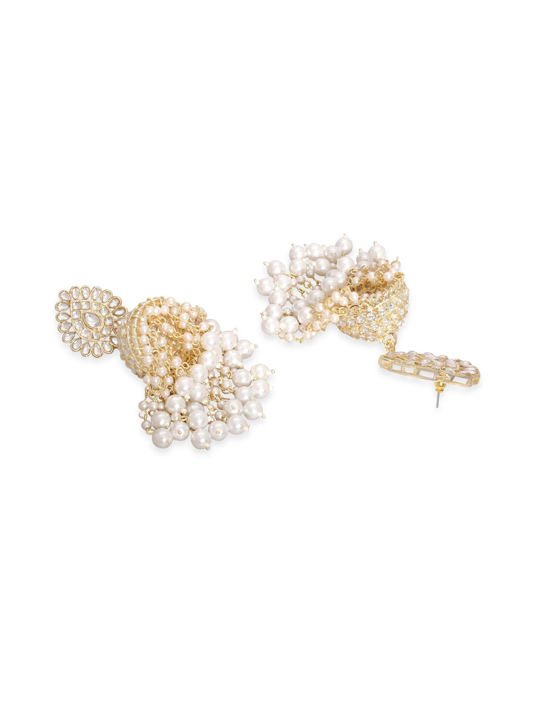 Rubans 24K Gold toned pearl beaded Kundan studded jhumka earrings Earrings