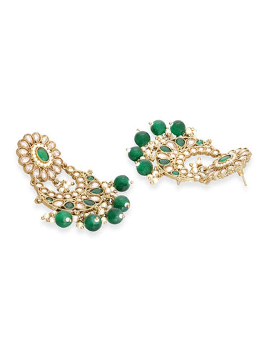 Rubans 24K Gold toned Reverse AD & Green Beaded Jewellery Set Necklace Set