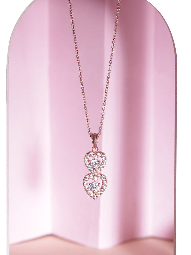 Rubans 25 Silver 18K Rose Gold Plated Double Layer Heart Pendant Necklace Necklaces, Necklace Sets, Chains & Mangalsutra