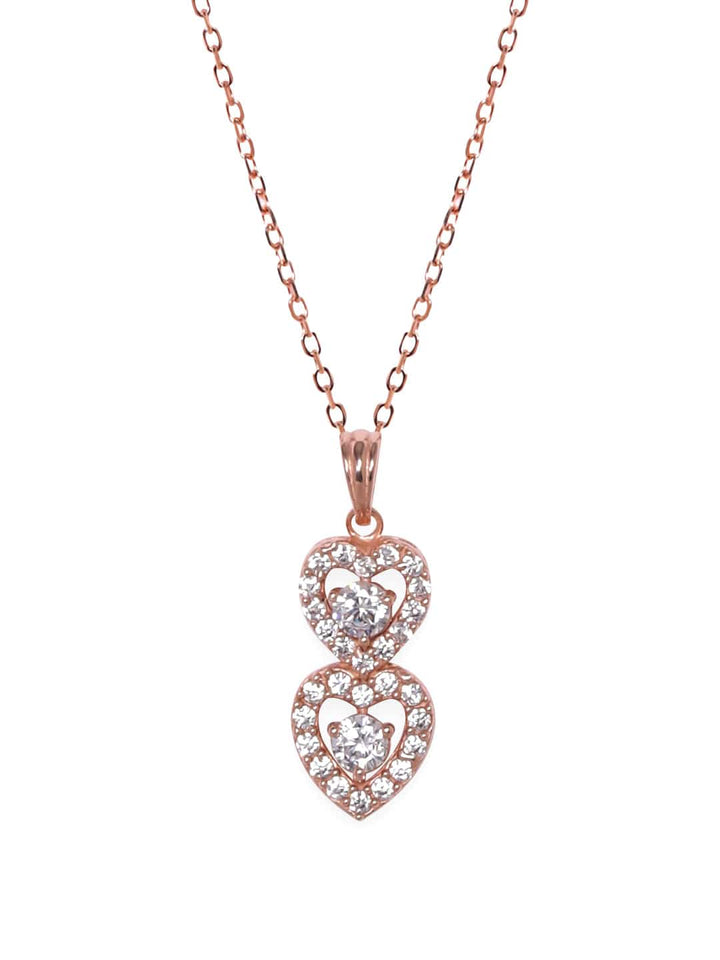 Rubans 25 Silver 18K Rose Gold Plated Double Layer Heart Pendant Necklace Necklaces, Necklace Sets, Chains & Mangalsutra