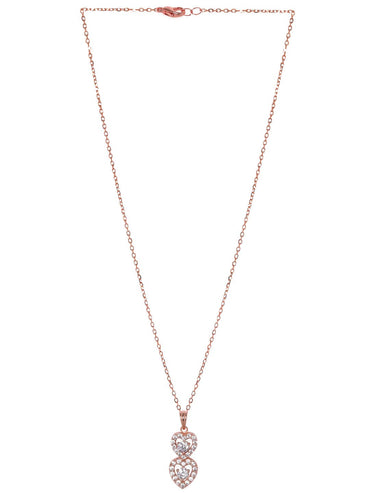 Rubans 25 Silver 18K Rose Gold Plated Double Layer Heart Pendant Necklace Necklaces, Necklace Sets, Chains & Mangalsutra