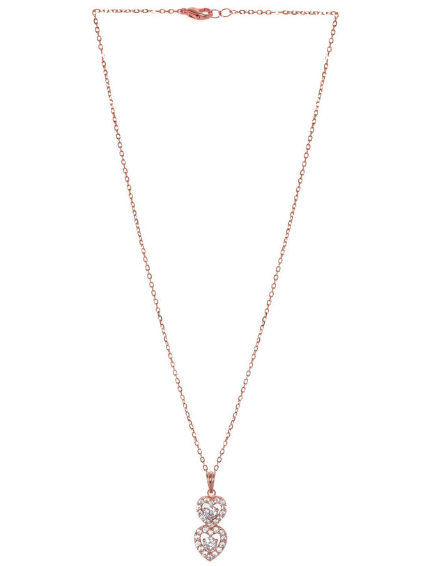 Rubans 25 Silver 18K Rose Gold Plated Double Layer Heart Pendant Necklace Necklaces, Necklace Sets, Chains & Mangalsutra
