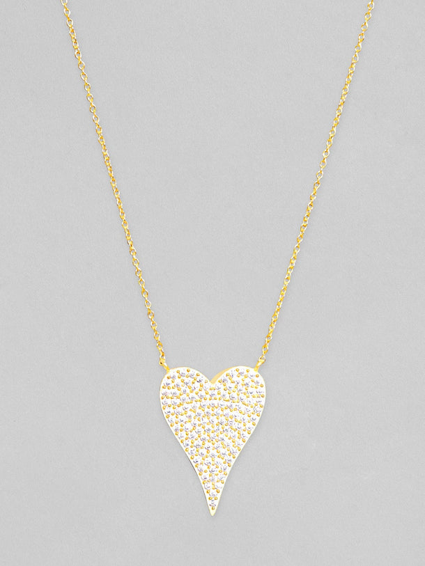 Rubans 925 Silver, 18K Gold Plated Chain With Zircon Studded Heart Pendant Necklace Chain & Necklaces