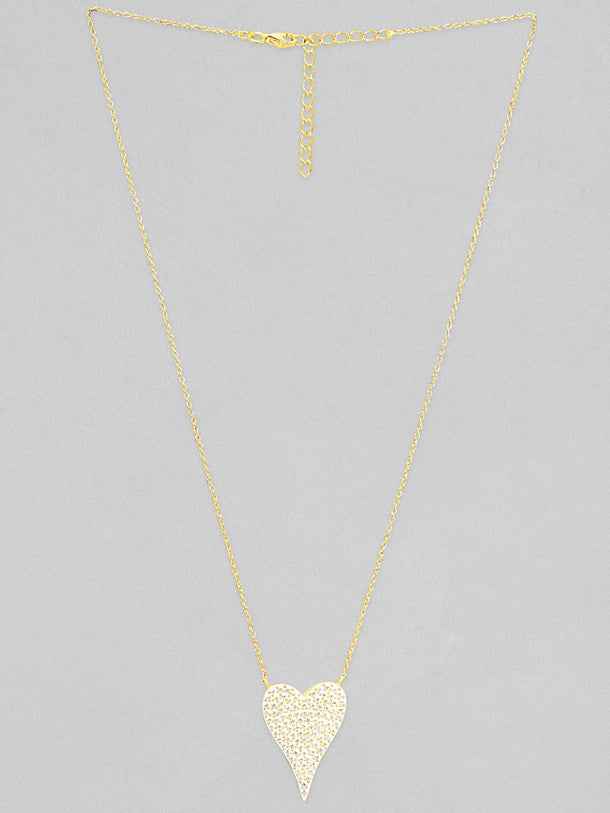 Rubans 925 Silver, 18K Gold Plated Chain With Zircon Studded Heart Pendant Necklace Chain & Necklaces