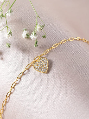 Rubans 925 Silver 18K Gold Plated Heart Pave Zirconia Charm Bracelet Bangles & Bracelets