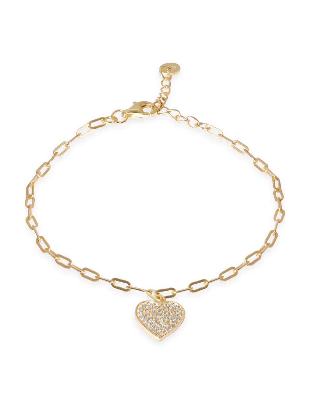 Rubans 925 Silver 18K Gold Plated Heart Pave Zirconia Charm Bracelet Bangles & Bracelets