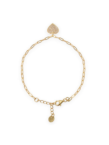 Rubans 925 Silver 18K Gold Plated Heart Pave Zirconia Charm Bracelet Bangles & Bracelets