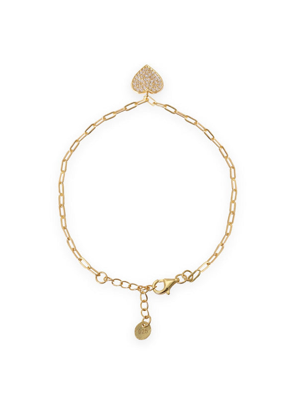 Rubans 925 Silver 18K Gold Plated Heart Pave Zirconia Charm Bracelet Bangles & Bracelets