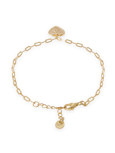 Rubans 925 Silver 18K Gold Plated Heart Pave Zirconia Charm Bracelet Bangles & Bracelets