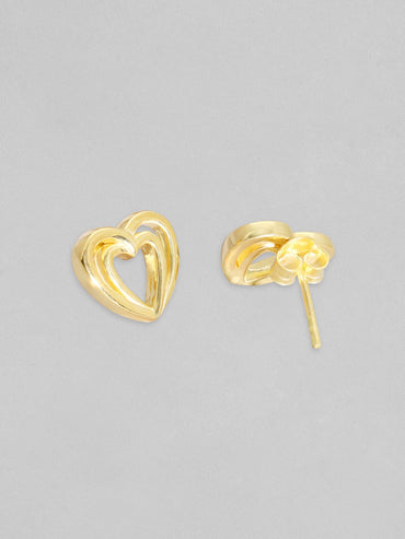 Rubans 925 Silver, 18K Gold Plated Layered Heart Motif Stud Earrings. Earrings