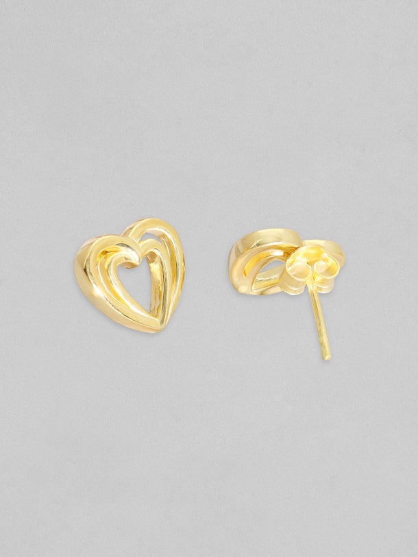 Rubans 925 Silver, 18K Gold Plated Layered Heart Motif Stud Earrings. Earrings