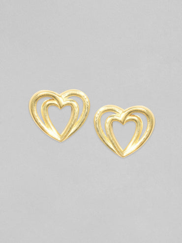 Rubans 925 Silver, 18K Gold Plated Layered Heart Motif Stud Earrings. Earrings