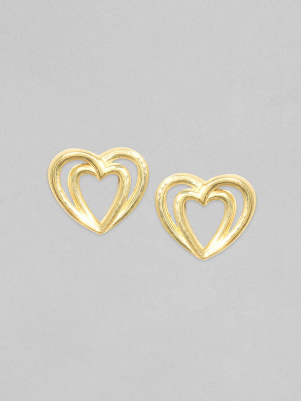 Rubans 925 Silver, 18K Gold Plated Layered Heart Motif Stud Earrings. Earrings
