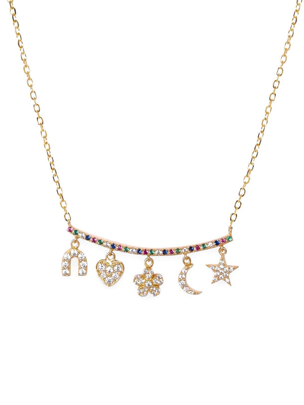 Rubans 925 Silver 18K Gold plated multi charms zirconia necklace Necklaces, Necklace Sets, Chains & Mangalsutra