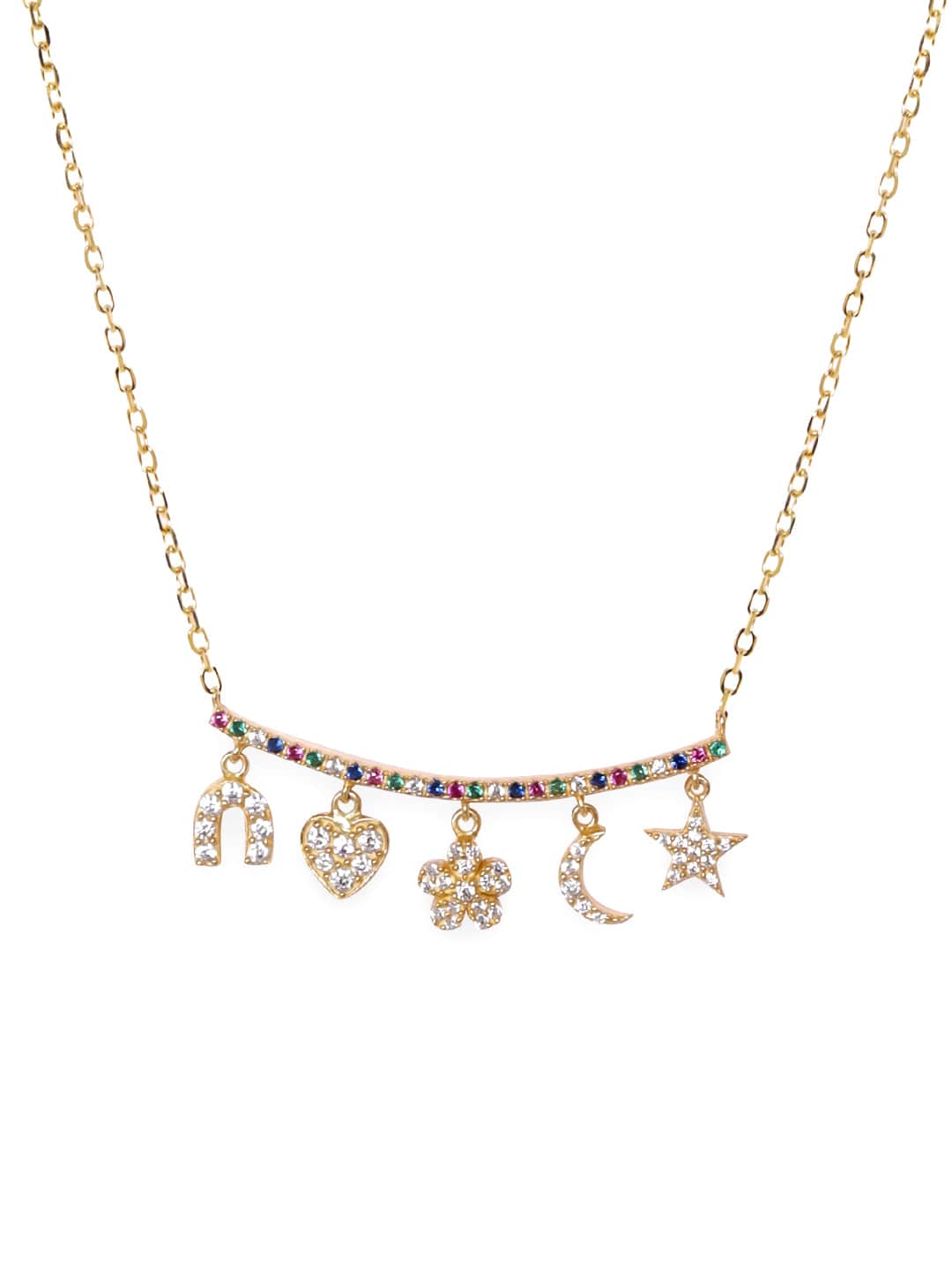 Silver Rose Gold Finish Cubic Zirconia Multi Charm Necklace from Colin  Campbell & Co Online