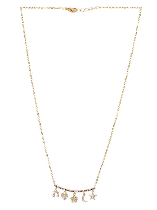 Rubans 925 Silver 18K Gold plated multi charms zirconia necklace Necklaces, Necklace Sets, Chains & Mangalsutra