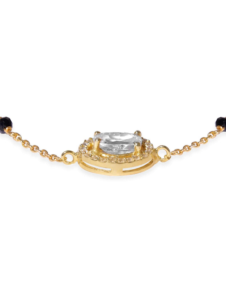 Rubans 925 Silver 18K Gold Plated oval zirconia & black beaded bracelet Bangles & Bracelets