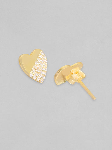 Rubans 925 Silver, 18K Gold Plated Partial Zircons Studded Heart Stud Earring. Earrings