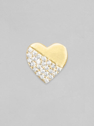 Rubans 925 Silver, 18K Gold Plated Partial Zircons Studded Heart Stud Earring. Earrings