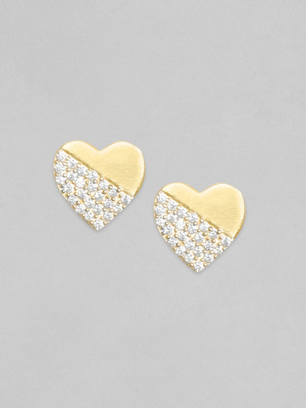 Rubans 925 Silver, 18K Gold Plated Partial Zircons Studded Heart Stud Earring. Earrings