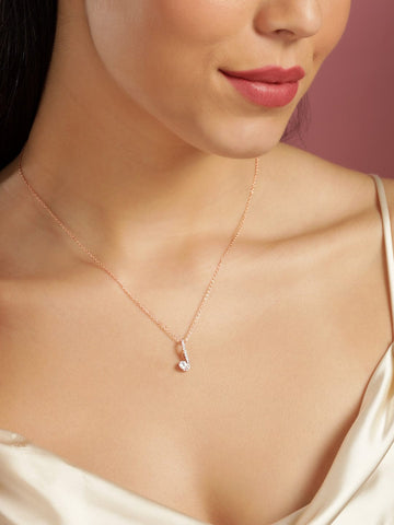 Rubans 925 Silver 18K Rose Gold Minimal Zirconia Pendant Necklace Set Necklaces, Necklace Sets, Chains & Mangalsutra