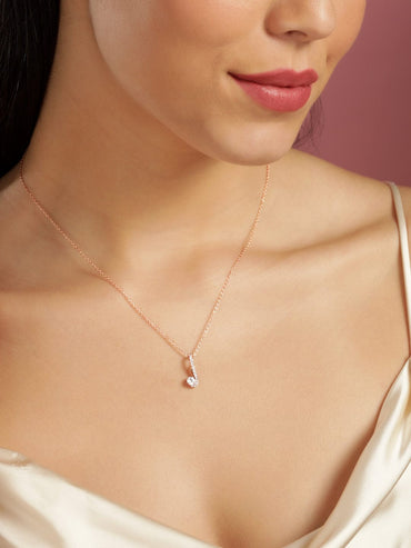 Rubans 925 Silver 18K Rose Gold Minimal Zirconia Pendant Necklace Set Necklaces, Necklace Sets, Chains & Mangalsutra