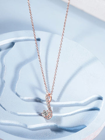 Rubans 925 Silver 18K Rose Gold Minimal Zirconia Pendant Necklace Set Necklaces, Necklace Sets, Chains & Mangalsutra