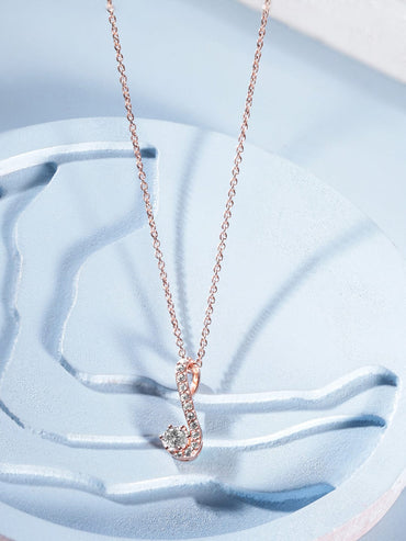 Rubans 925 Silver 18K Rose Gold Minimal Zirconia Pendant Necklace Set Necklaces, Necklace Sets, Chains & Mangalsutra