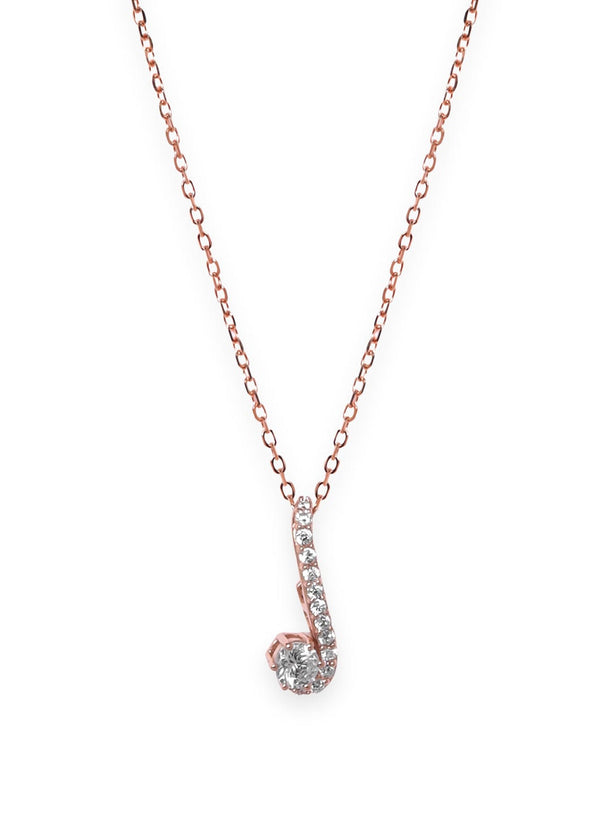 Rubans 925 Silver 18K Rose Gold Minimal Zirconia Pendant Necklace Set Necklaces, Necklace Sets, Chains & Mangalsutra