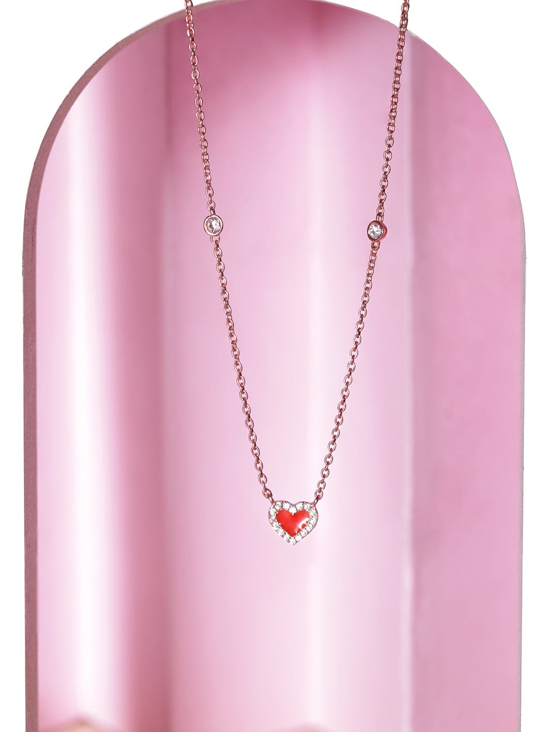 Rubans 925 Silver 18K Rose Gold Plated Red Heart Studded Charm Necklace Necklaces, Necklace Sets, Chains & Mangalsutra