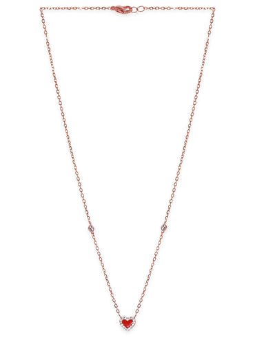 Rubans 925 Silver 18K Rose Gold Plated Red Heart Studded Charm Necklace Necklaces, Necklace Sets, Chains & Mangalsutra