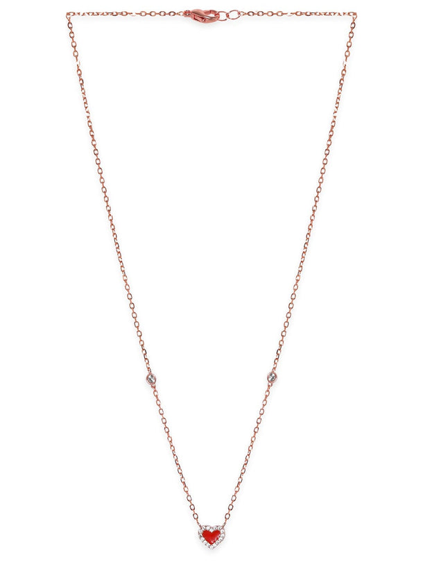 Rubans 925 Silver 18K Rose Gold Plated Red Heart Studded Charm Necklace Necklaces, Necklace Sets, Chains & Mangalsutra