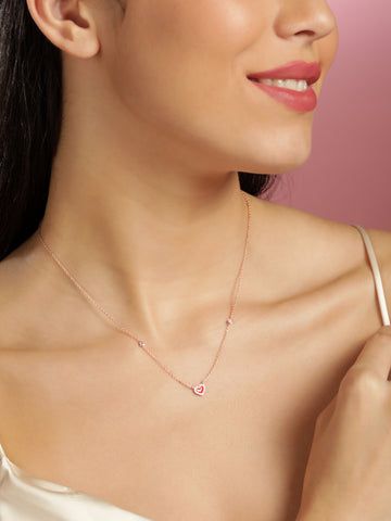 Rubans 925 Silver 18K Rose Gold Plated Red Heart Studded Charm Necklace Necklaces, Necklace Sets, Chains & Mangalsutra