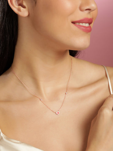 Rubans 925 Silver 18K Rose Gold Plated Red Heart Studded Charm Necklace Necklaces, Necklace Sets, Chains & Mangalsutra