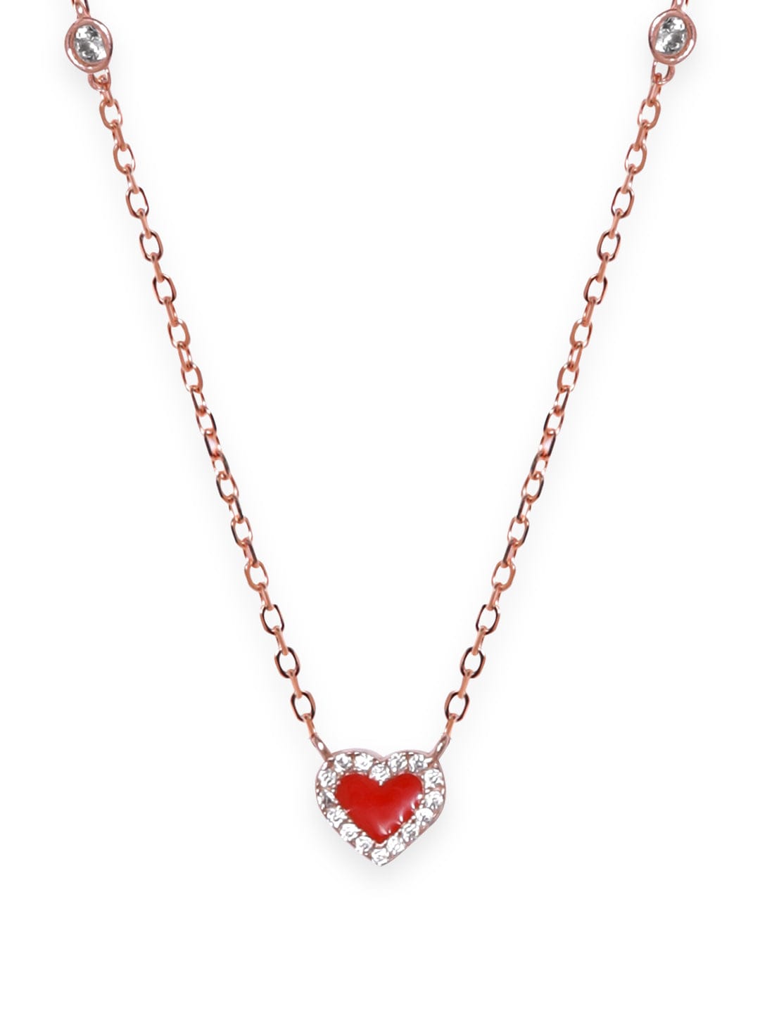 Rubans 925 Silver 18K Rose Gold Plated Red Heart Studded Charm Necklace Necklaces, Necklace Sets, Chains & Mangalsutra