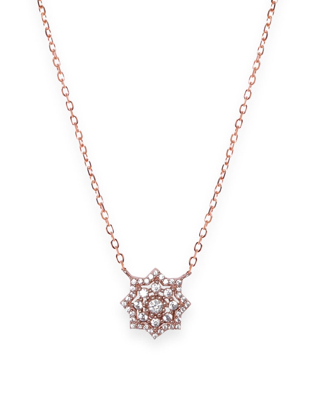 Rubans 925 Silver 18K Rose Gold Studded Flower Motif Pendant Minimal Necklace Necklaces, Necklace Sets, Chains & Mangalsutra
