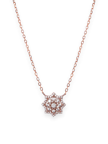 Rubans 925 Silver 18K Rose Gold Studded Flower Motif Pendant Minimal Necklace Necklaces, Necklace Sets, Chains & Mangalsutra