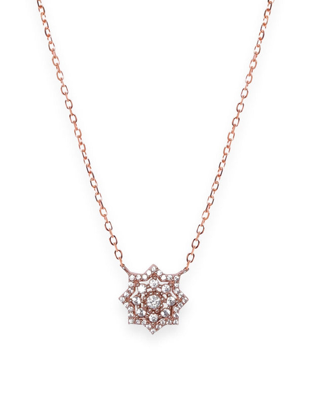 Rubans 925 Silver 18K Rose Gold Studded Flower Motif Pendant Minimal Necklace Necklaces, Necklace Sets, Chains & Mangalsutra