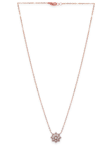 Rubans 925 Silver 18K Rose Gold Studded Flower Motif Pendant Minimal Necklace Necklaces, Necklace Sets, Chains & Mangalsutra