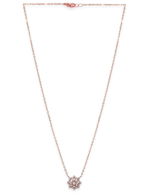 Rubans 925 Silver 18K Rose Gold Studded Flower Motif Pendant Minimal Necklace Necklaces, Necklace Sets, Chains & Mangalsutra