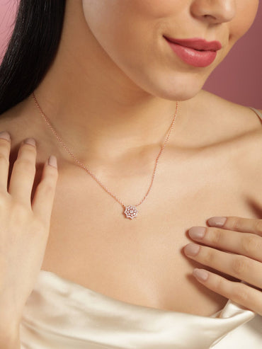 Rubans 925 Silver 18K Rose Gold Studded Flower Motif Pendant Minimal Necklace Necklaces, Necklace Sets, Chains & Mangalsutra