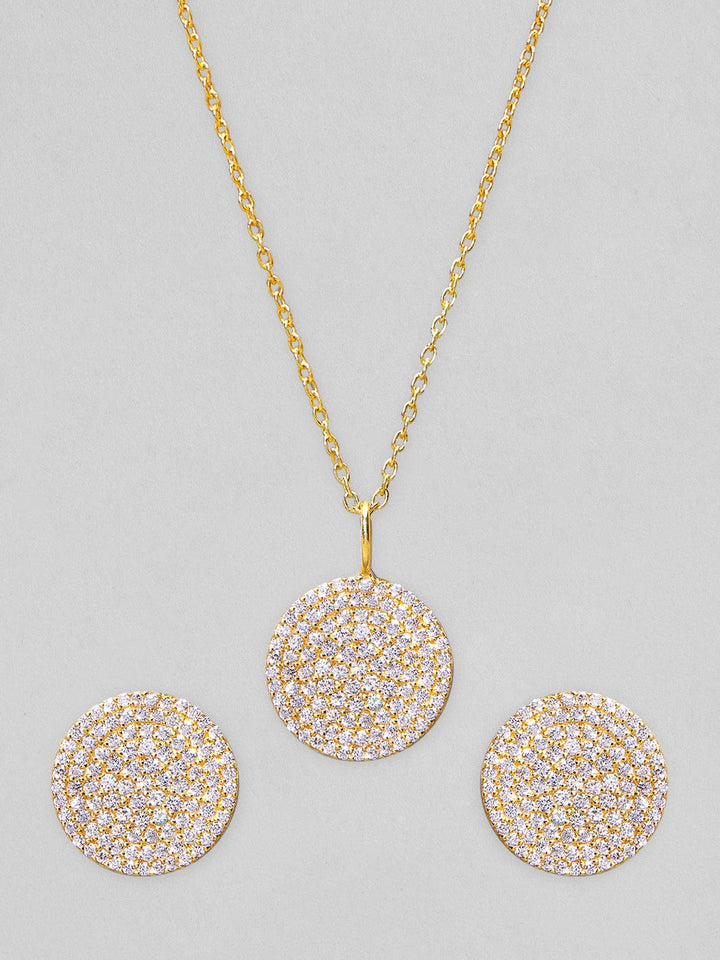 Rubans 925 Silver Gold Color Pendant Set With Studded Earring. Chain & Necklaces